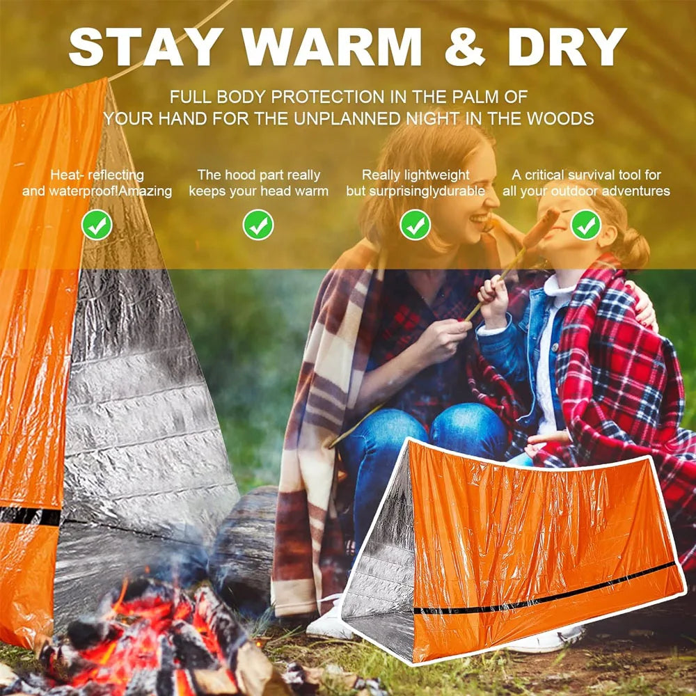 Survival-Schlauchzelt für 2 Personen – wasserdichtes Notfallzelt für Outdoor & Camping